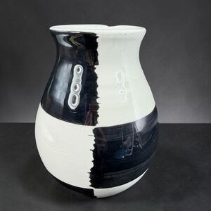 Bitossi Italy Vase Black White Color Block Mid Century Modern  Pottery 8" READ